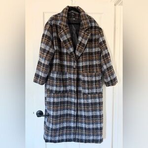 Plaid Trench Long Coat - Black, Gray, Brown.